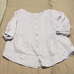 Women's Light Purple 100% Linen Button-Up Top